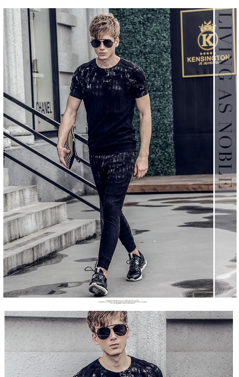 Fanzhuan Бесплатная доставка Новая мода Повседневная 2017 Мужской Для мужчин летняя с короткими рукавами футболка Штаны комплект из 2 предметов