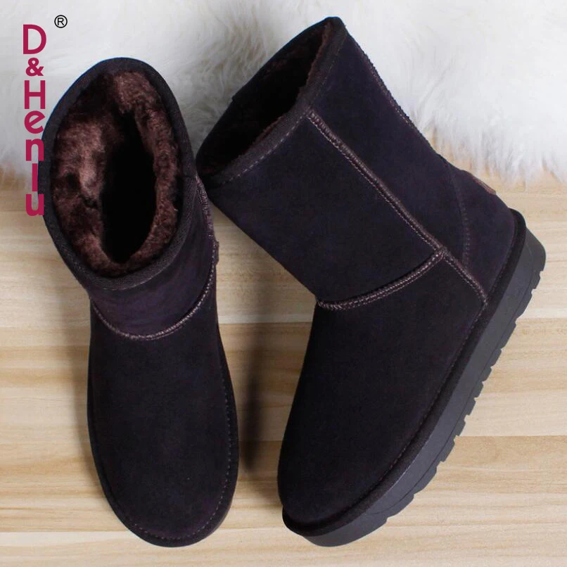 

{D&Henlu} Plus Size Boots Women 44 45 Mid-calf Botas Women Winter Leather Boot Warm Shoes For Winter Snow Shoes Woman Snowboots