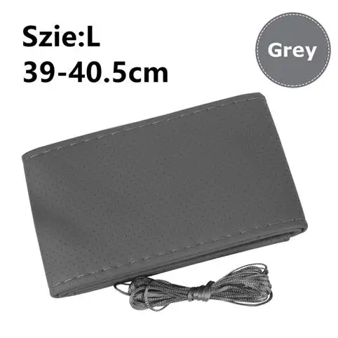 Gray L 40cm 1 шт. DIY Серый Черный Бежевый чехол из натуральной кожи для рулевого колеса автомобиля с иглами и резьбой, перфорированные Чехлы для рулевого колеса автомобиля - Название цвета: Gray L 40cm