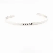 PEACE Engraved Stainless Steel Bracelets Bangles Silver Color Engraved Positive Quotes Women Mantra Bracelet Gift For Men