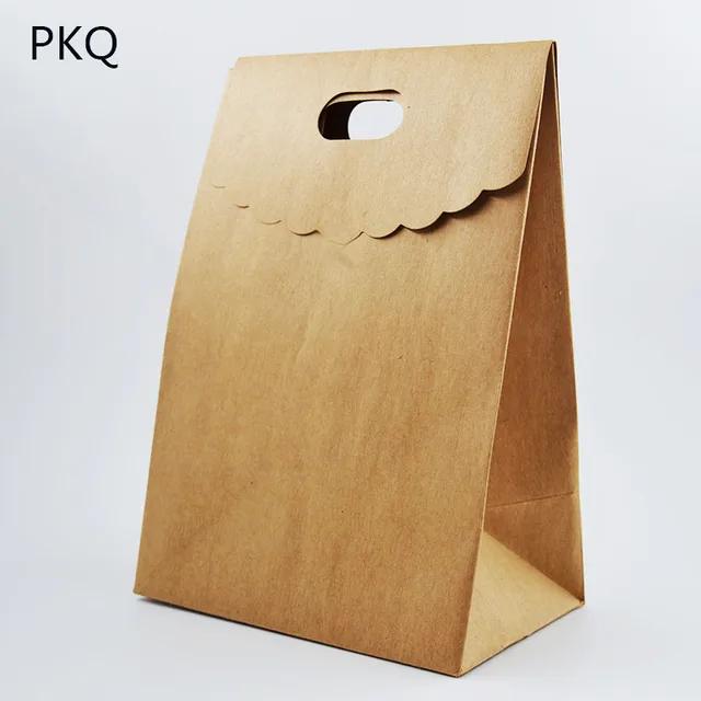 20pcs/lot Solid Color Brown Kraft paper bag with handle party favors