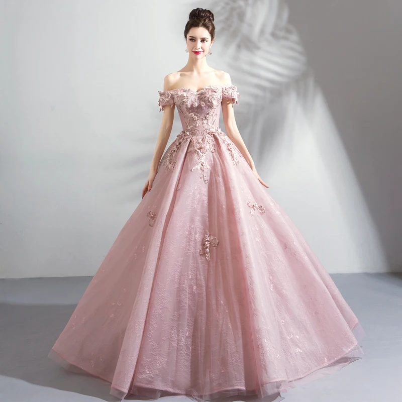 pink off the shoulder dress prom