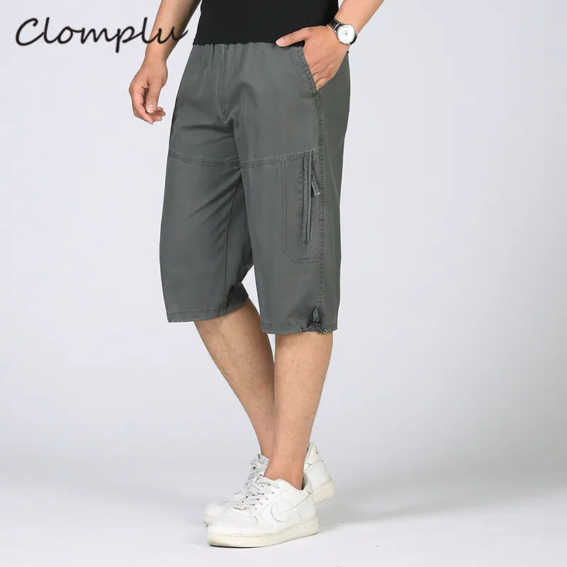 Мужские шорты-карго Clomplu, 3/4 длина, повседневная одежда, летняя, крутая, дышащая, хлопок, размера плюс, 5XL, 6XL, мужские брюки - Цвет: Темно-серый