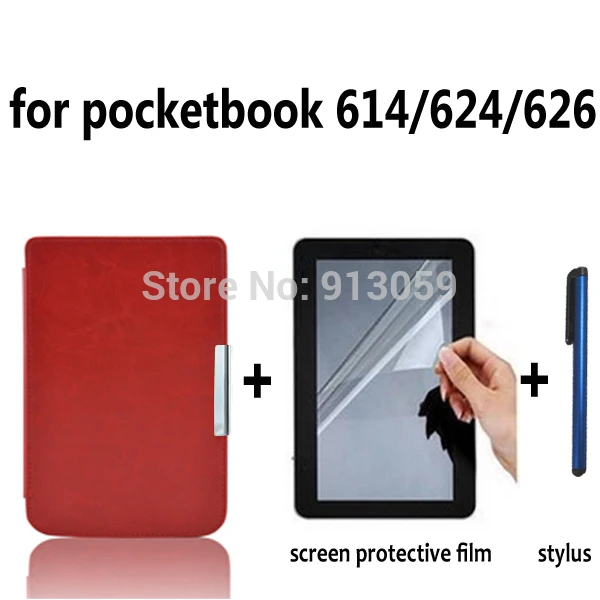 

folio smart PU leather cover case for Pocketbook basic Touch lux 614/624/626 ereader case+screen protector free shipping