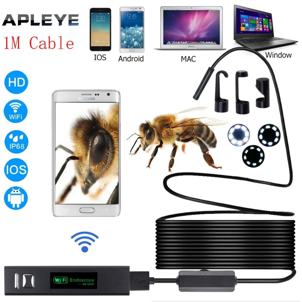 

APLEYE 1M Wifi Endoscope Camera Android 8mm 720P Endoscope Camera USB Endoscopio Softwire Mini Borescope