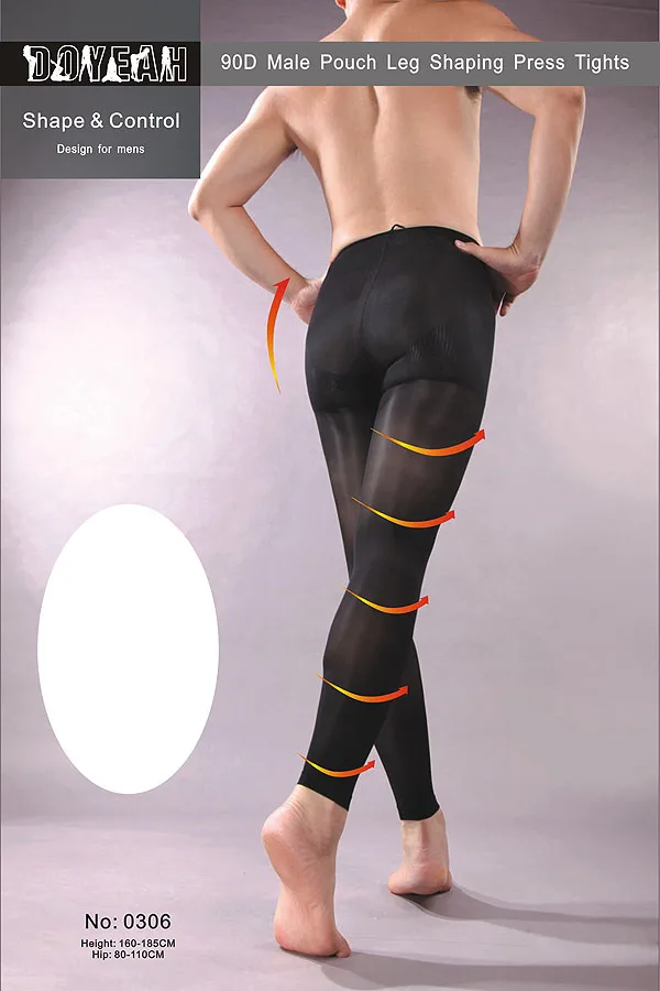 90D Male Pouch Leg Shaping Press Ankle Tights Men's Footless Pantyhose