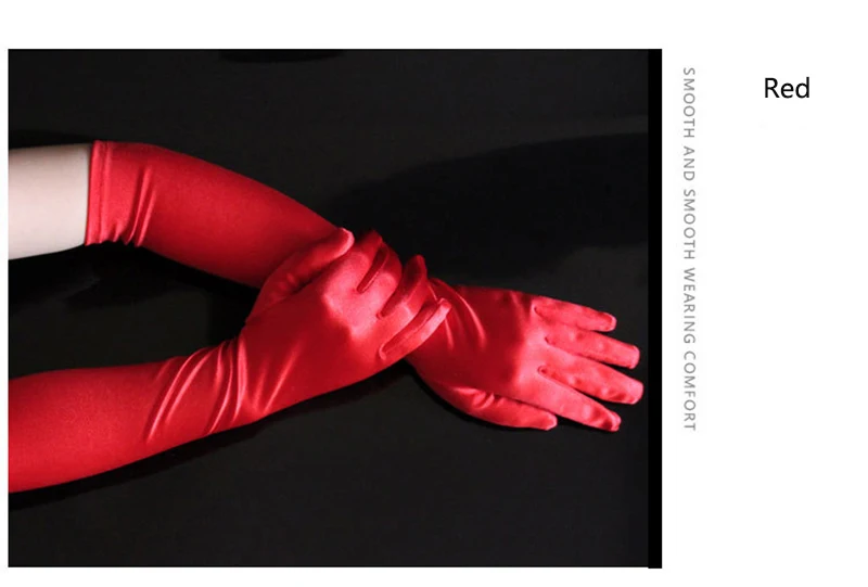Новое поступление, женские перчатки выше локтя, сексуальные, черные, белые, красные, Длинные Сатиновые стрейч-перчатки для девушек, перчатки для рук ZY9002
