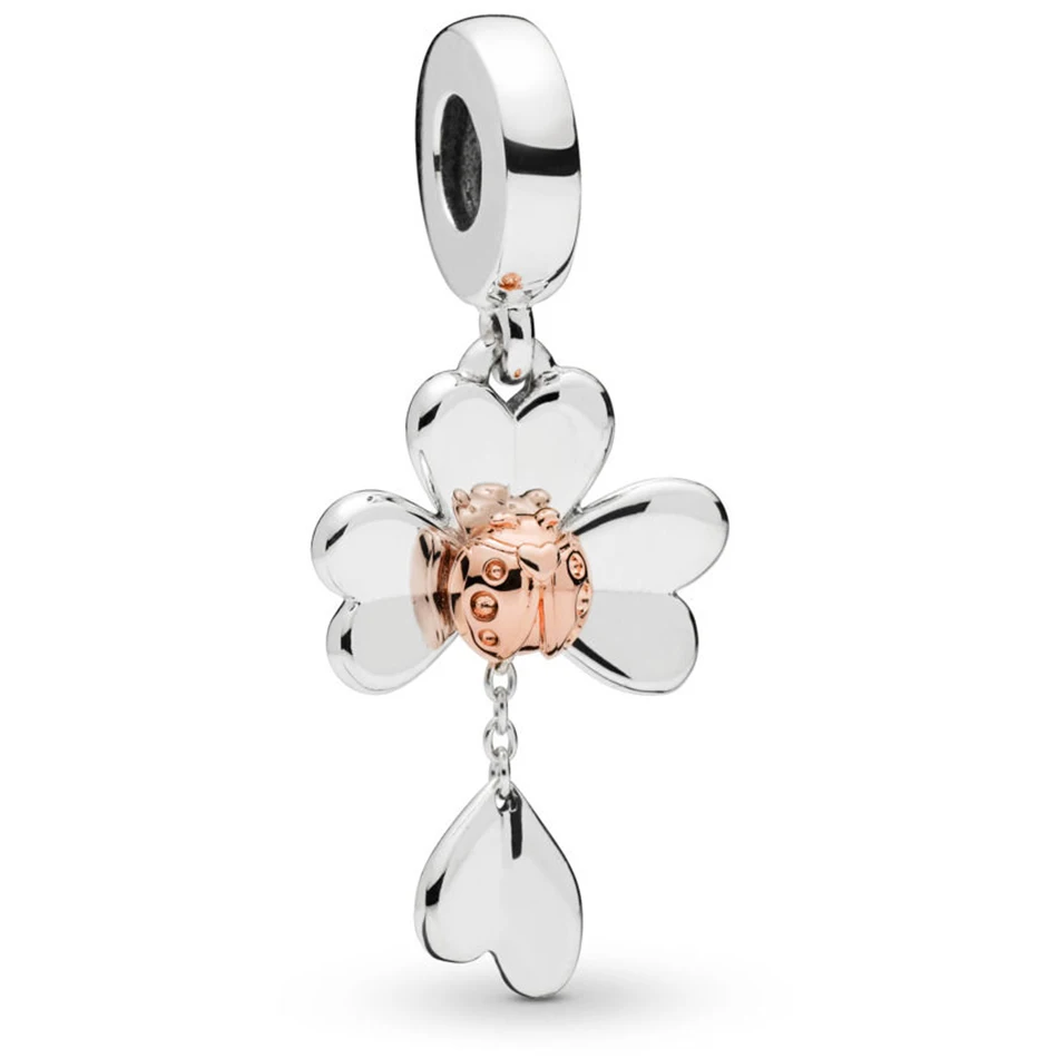 

Authentic 925 Sterling Silver Petals And Rose Ladybird Dangle Charm Fit Pandora Bracelet Bangle DIY Jewelry