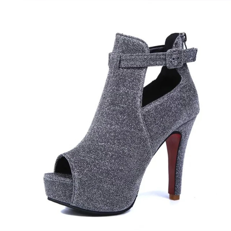 black and gray high heels
