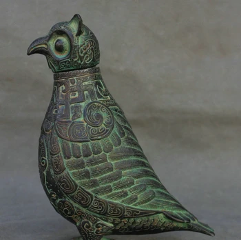 

8" China Bronze Fengshui Owl a Bird of Minerva Night Owl Wine Pot Vessel Statue
