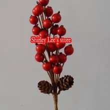 132 шт. X Pretty RED Berry W/Mini Pine Cone pick, рождественские украшения,* по EMS