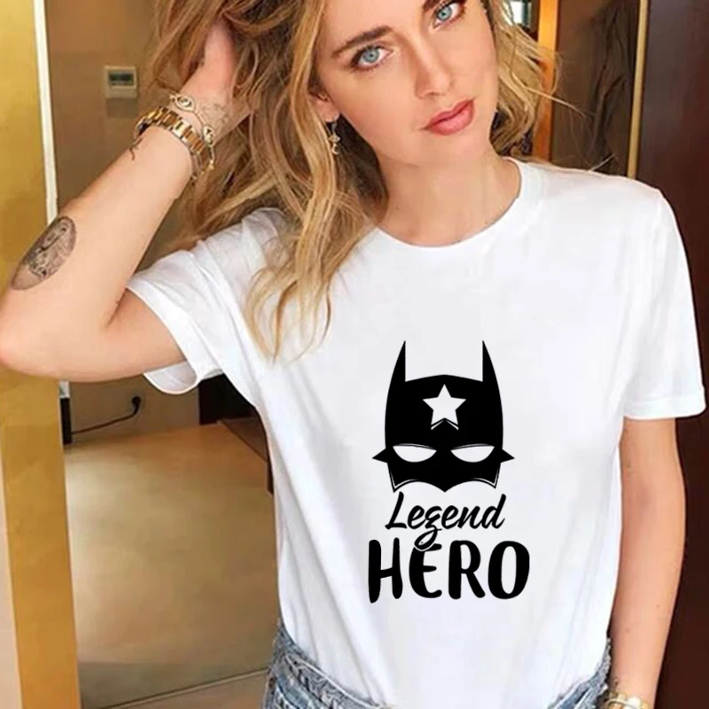 

Tshirt Super hero Printed Tops Female Clothing Thin Section T shirt Women Harajuku White 2019 Summer T-shirt Femme Short Sleeve