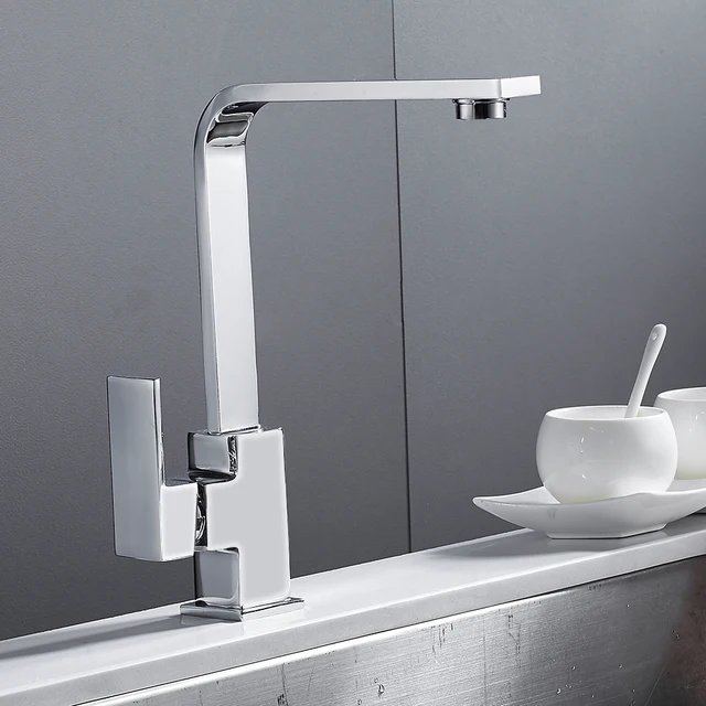 Best Quality Chrome Square Kitchen Faucet Sink Mono Bloc Single Lever Swivel Spout Brass Cold Hot Mixer Water Tap