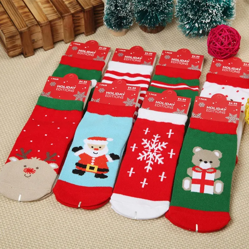 

Cotton Spring Winter Autumn Baby Girls Boys Kids Socks Children Striped Terry Snowflake Elk Santa Claus Christmas Bear Socks