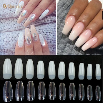 

500Pcs/bag Coffin Nails Long Ballerina Nail Tips Square Head French Fake False Nails ABS Artificial 10 Sizes Nature Transparent