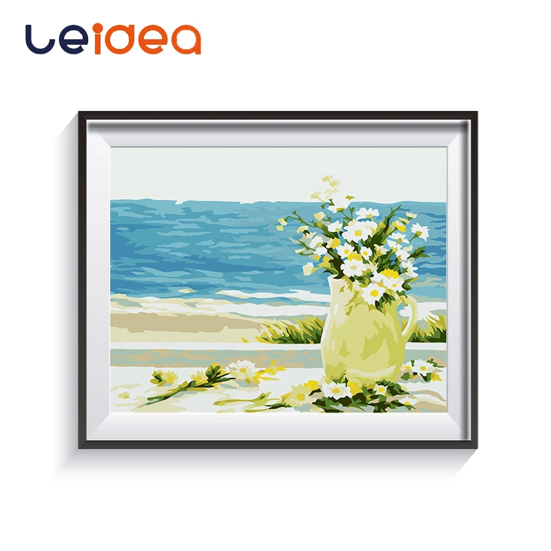 

Paint By Number Yellow Vase Beach Painting By Numbers Paint Flower DIY Canvas Picture Hand Painted Home Decoration