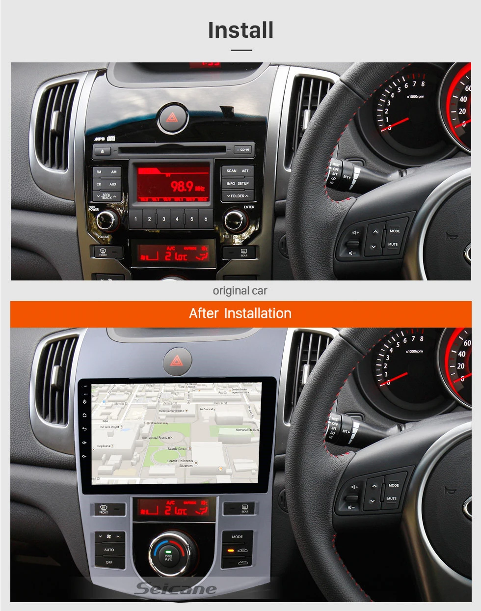 Seicane Android 9,0 9 дюймов четырехъядерный автомобильный Радио плеер gps навигации для 2008 2009-2012 KIA форте(AT) рулевого колеса Управление 3g