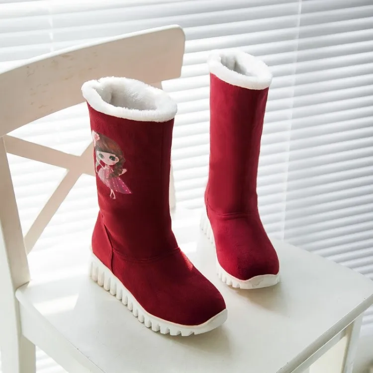 Зимние сапоги, модель года большие Размеры 34-46Women обувь зимние ботинки-гладиаторы Модная высокая обувь с украшением на низком каблуке в западном стиле Ladieskeep теплый X-568