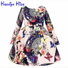 Распродажа; Брендовое винтажное платье для маленьких девочек; зимние Утепленные хлопковые платья с длинными рукавами для девочек; высококачественное платье с цветочным узором для детей 10 лет; Zk040916