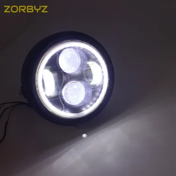 

ZORBYZ LED 6 1/2" Motorcycle Matte Black Head Light Lamp With White Angel Eyes For Harley Honda Yamaha suzuki