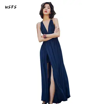 

Summer Blue Beach Dresses Vneck Sleeveless Lace Up Off Shoulder Backless Women Dress Sexy Party Boho Bandage Maxi Long Dress