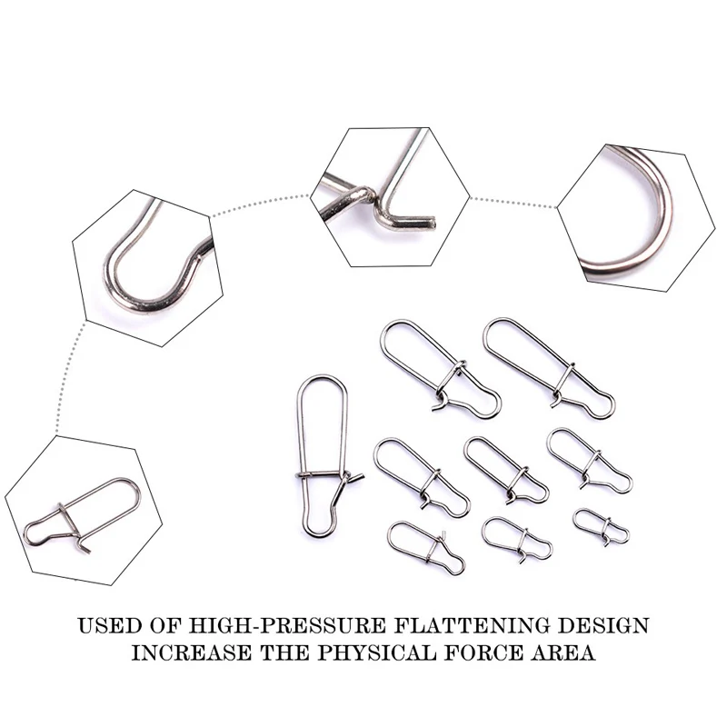 30 шт./пакет Нержавеющая сталь крюк быстрая защелка Замковая оснастки вращающиеся твердые кольца безопасности защелки рыболовный крючок Разъем