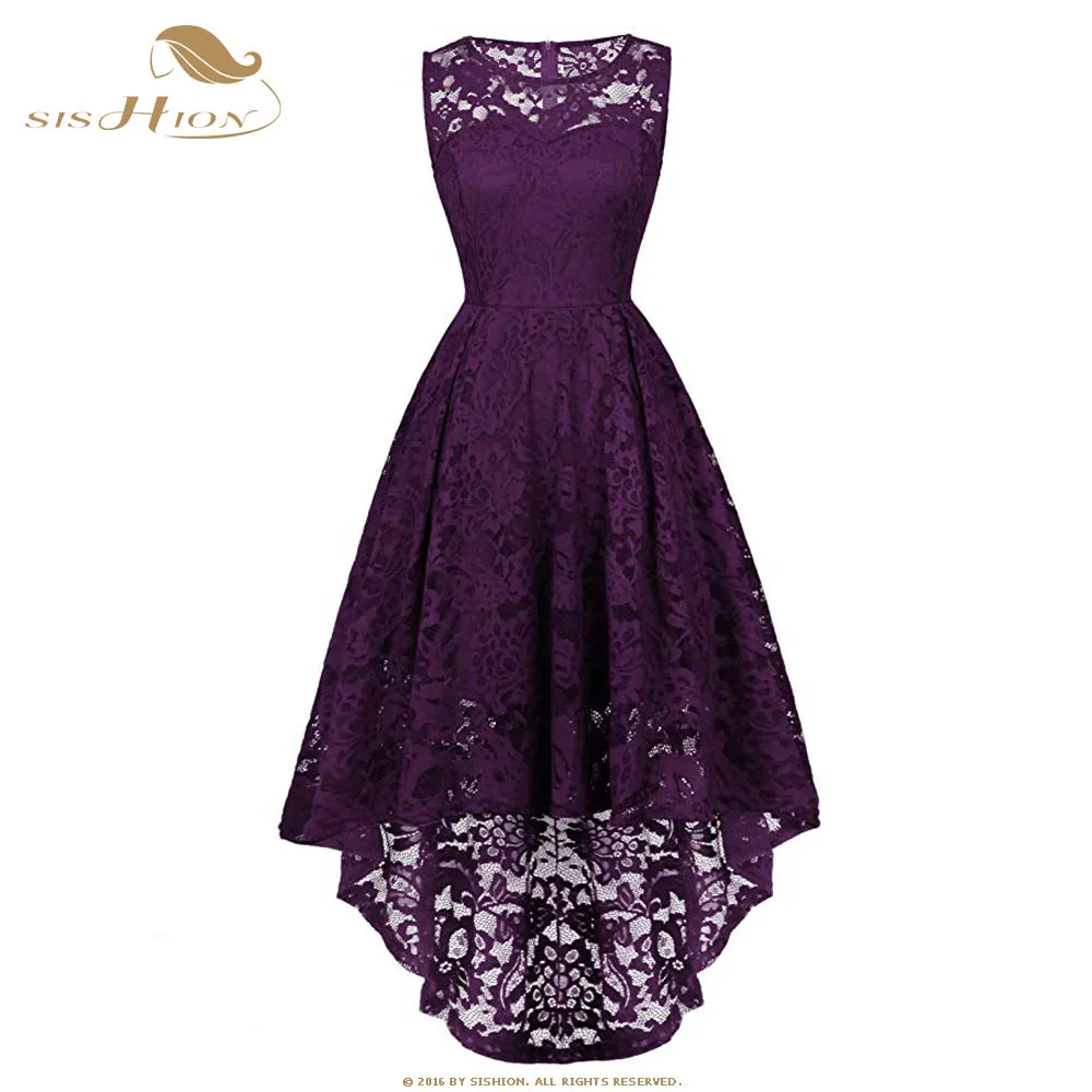 SISHION 11 цветов вечернее женское платье без рукавов сексуальное короткое спереди длинное сзади черное белое красное синее серое элегантное кружевное платье VD1007 - Цвет: Фиолетовый