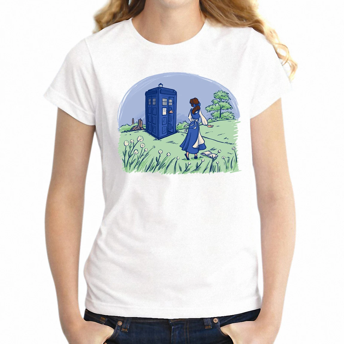 

Women's T Shirt Alice In Wonderland Tardis Doctor Who Mushup Artsy Nerdy Girl's Tee