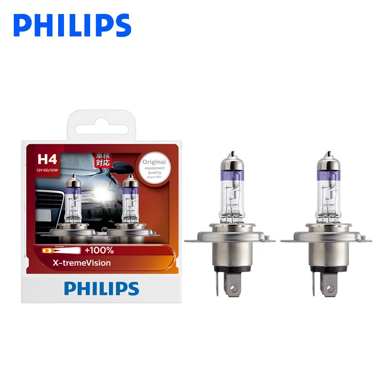 Philips H4 9003 12V 60/55W P43t X-treme Vision Автомобильные фары яркие галогенные лампы ECE одобрить больше видения 12342XV S2, пара