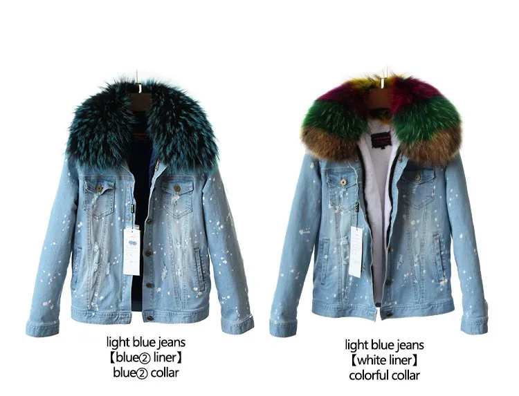 Модный бренд, осенне-зимнее пальто для женщин, джинсовая куртка для девочек, куртка-бомбер из искусственного меха с толстой подкладкой, пальто из меха енота с большим воротником