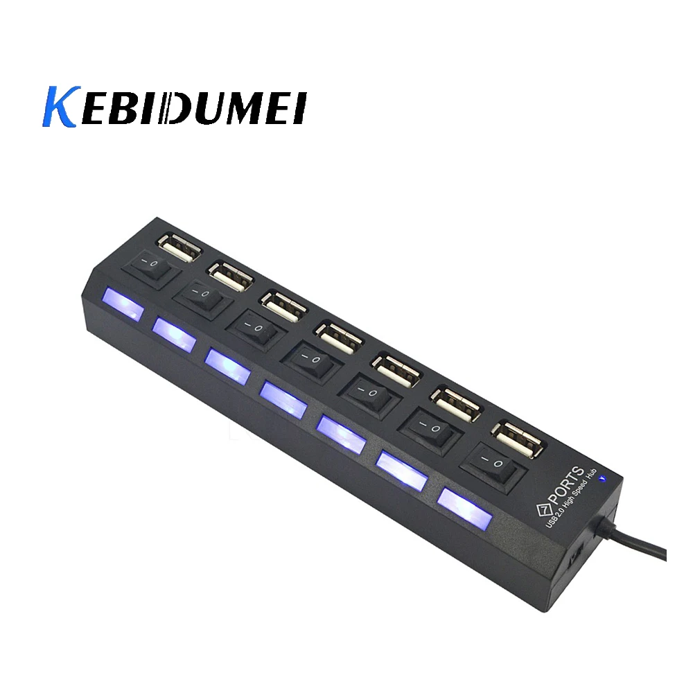 

kebidumei Newest High Speed 7 Ports Hub USB 2.0 Hub with Switch LED Indicator 5Gbps For Laptop PC Windows XP Win7/8 Linux Mac OS