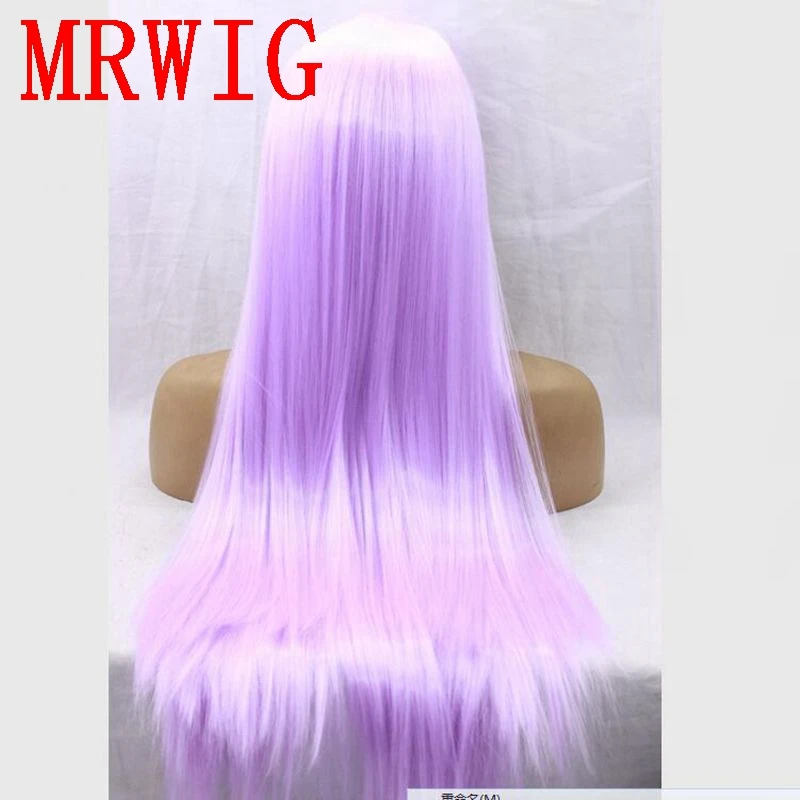 MRWIG Real Hair Free Part Silky Straight Cosplay Purple 14-26in Synthetic Glueless Front Lace Wig 150% High Density