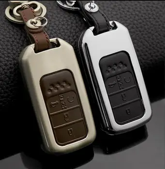 

Car Zinc Alloy+Leather Key Cover Shell Holder For Honda Civic 10th Pilot CRV VEZEL MK10 Accord 9 3/4 Button Fob Key Accessories