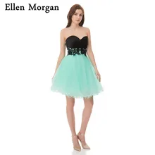 Дешевые Короткие бальные платья до 50 сексуальные выше колена Мини Тюль Милая черный топ обратно в школу выпускной для девочек