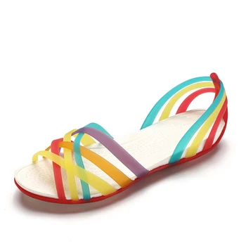 

Women Sandals Rainbow Jelly Shoes Female Beach Sandals Summer New Candy Color Peep Toe Stappy Beach Valentine Mujer Slippers