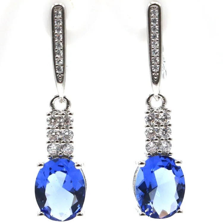 

Stunning Purple Sapphire, White CZ Ladies Wedding Engagement 925 Gold Silver Earrings 30x12mm