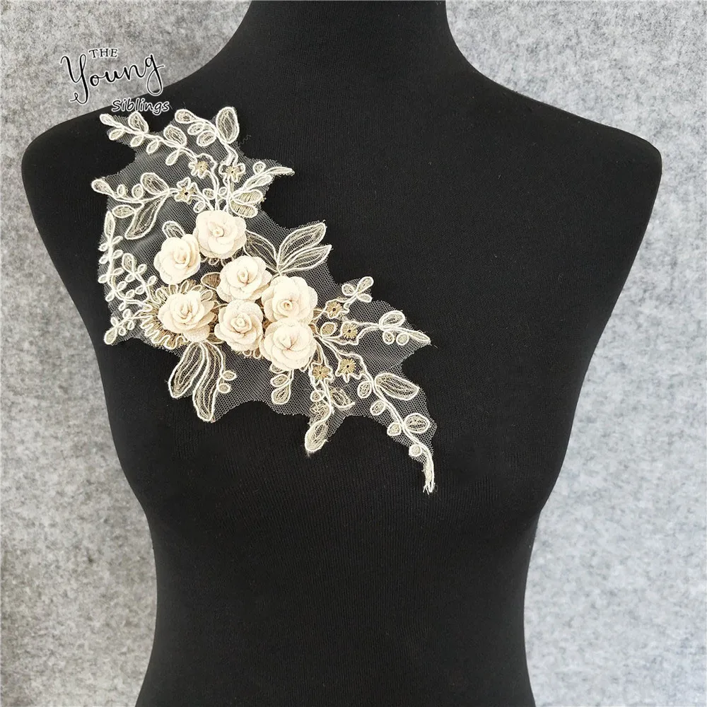 

High quality Embroidered Lace Neckline Neck Collar Trim Bridal Wedding dress Sewing Applique Guipure Floral Lace Fabrics DIY