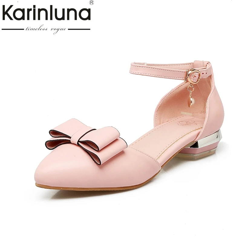 

KarinLuna 2018 Big Size 31-43 Pointed Toe Ankle Strap Shoes Woman Low Heels Comfortable Sweet Summer Sandals Shoes Women