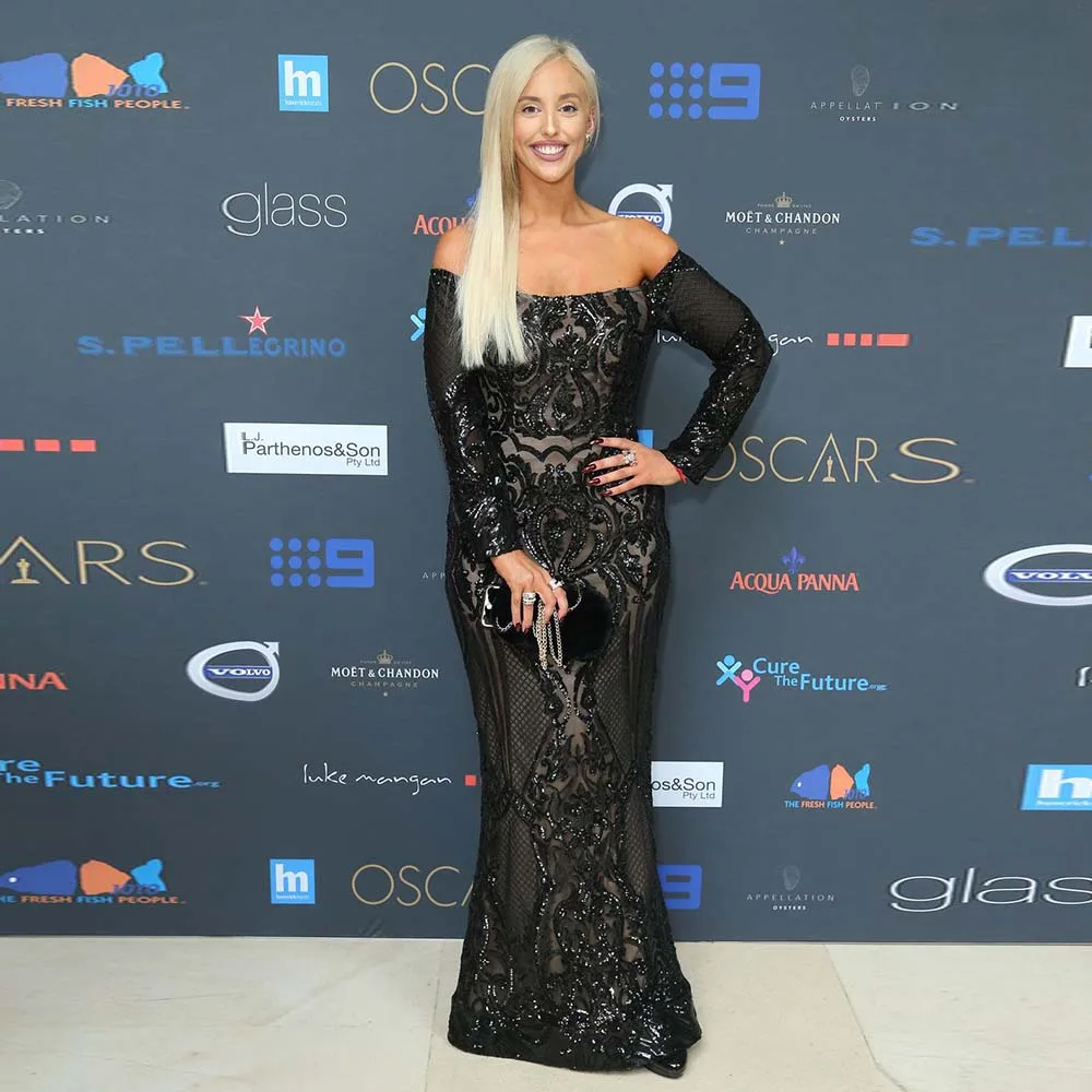 

Black Sequins Full Sleeve Celebrity Dresses Mermaid Evening Gown Long Off Shoulder Special Occasion Dress