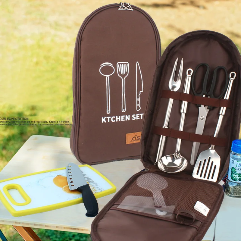 SJ-Maurie acampar al aire libre juego de vajilla cubertería de acero inoxidable con cuchara tenedor cuchillos para cortar junta para bolsa de Picnic