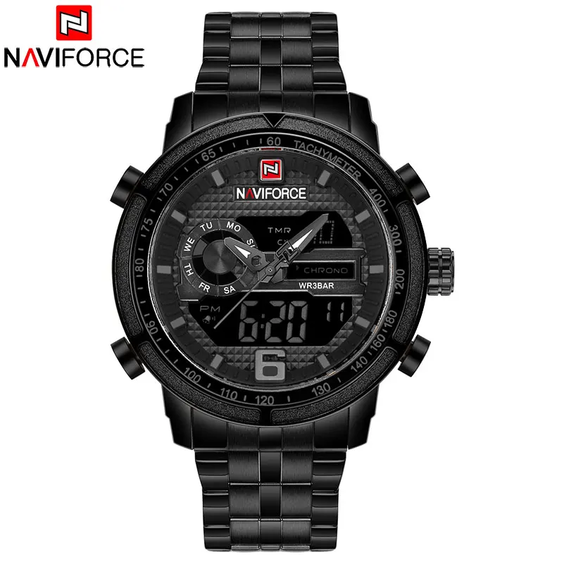 Часы наручные NAVIFORCE Мужские кварцевые Брендовые спортивные цифровые с кожаным