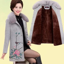 Зимняя шерстяная Женская куртка, пальто на осень и зиму, модная длинная куртка с принтом, Высококачественная женская верхняя одежда с мехом LF1026