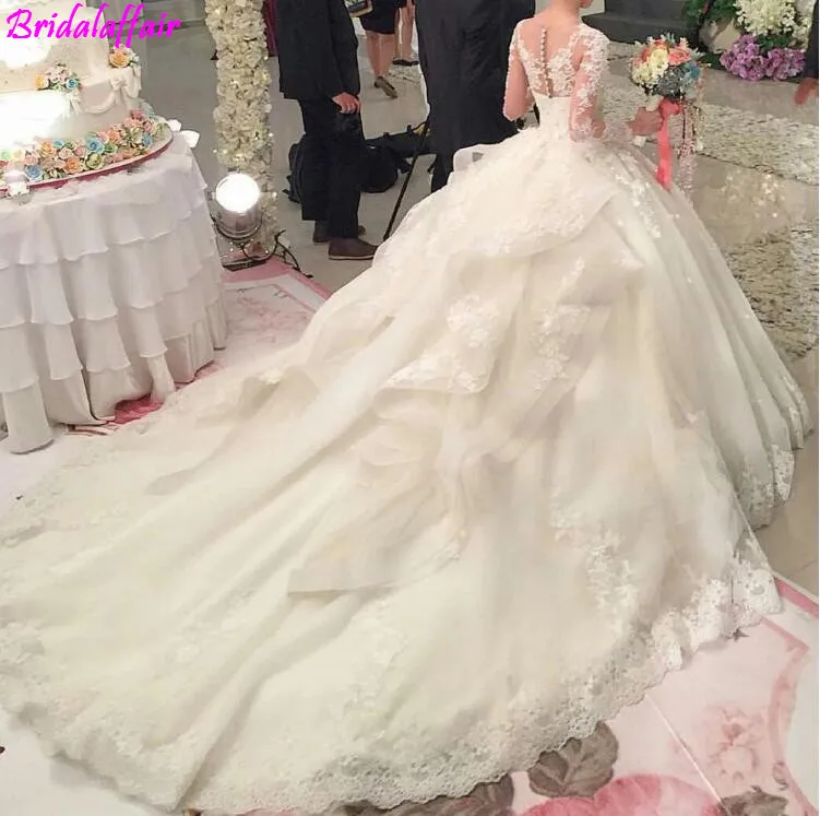 Robe de mariage Vestido de noiva кружевное свадебное платье длинный хвост бальное платье гофрированное белое с длинными рукавами Африканские свадебные платья