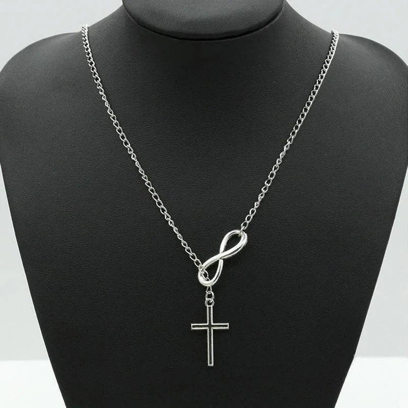 Ladies Fashion Elegant Silver Plated Cross Infinity Pendant Chain Party