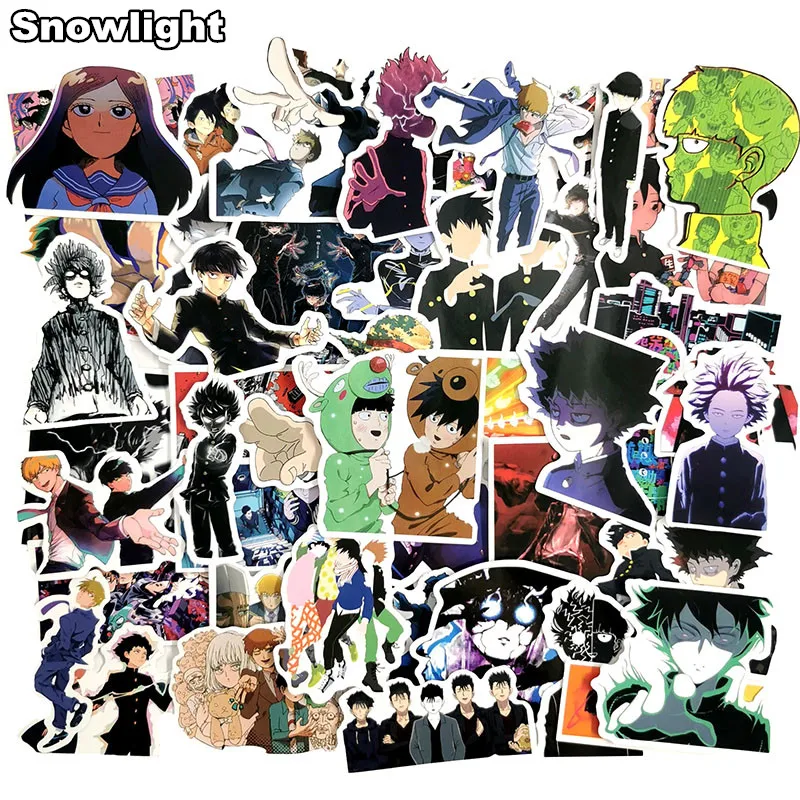 

New 50Pcs/lot Anime Mob Psycho 100 PVC Waterproof Stickers For Snowboard Luggage Skateboard Car Fridge Laptop Decal Sticker