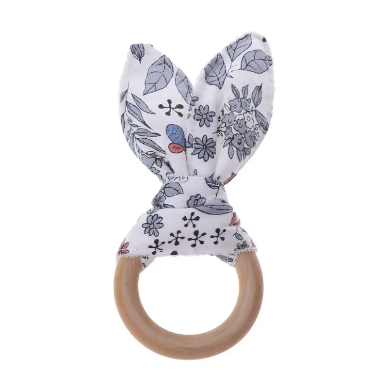 Christmas Baby Bunny Ear Teething Ring Safety Wooden Chewie Teether For Children Kids Baby Care Accessory Shower Gifts - Цвет: 4