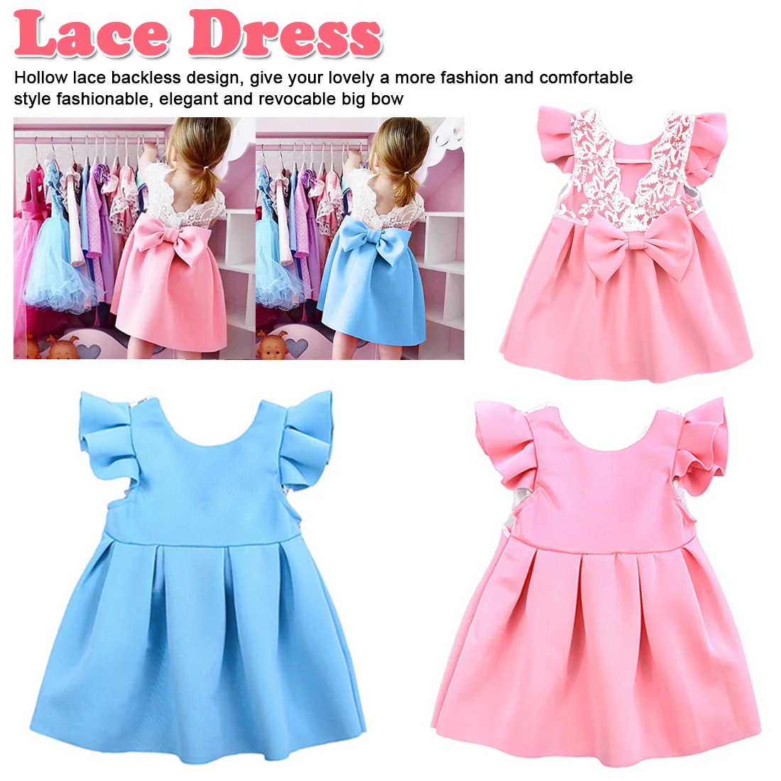 Летние милые модные топы для девочек; кружевное платье принцессы с бантом; детское платье-пачка; красивое платье с открытой спиной; детское