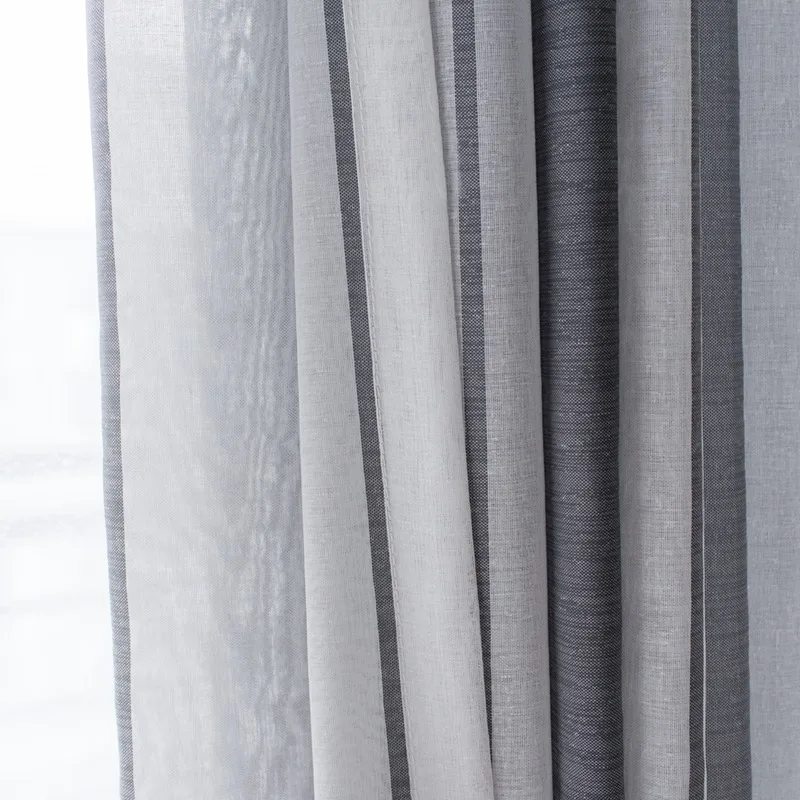 

Nordic Simple Gray Linen Sheer Tulle Curtains For Living Room Stripe Modern Curtains Bedroom Window Voile Curtains Blinds Drapes