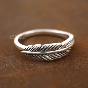 

Wholesale 925 Sterling Silver Vintage Style Feather Ring Punk Rocker Biker Women Size 5~8.5 A3770