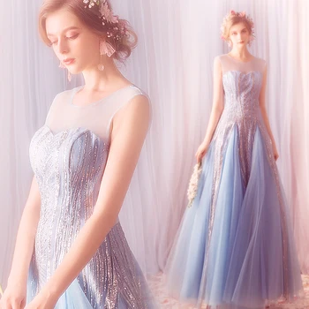 

2019 Vestido de festa Bodice Sheer Sequins Sparkly Prom Dress Illusion mermaid Long Formal Evening Dresses with Lace Up Back